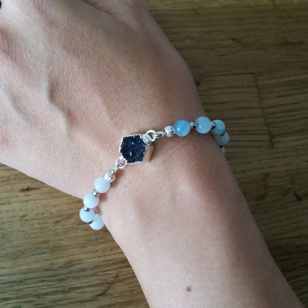 Aquamarine & Black Druzy Bracelet