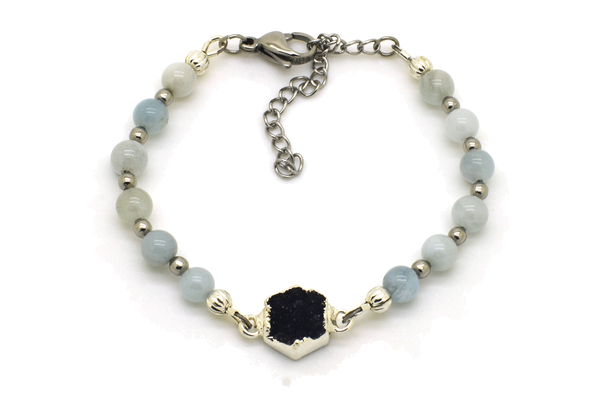 Aquamarine & Black Druzy Bracelet