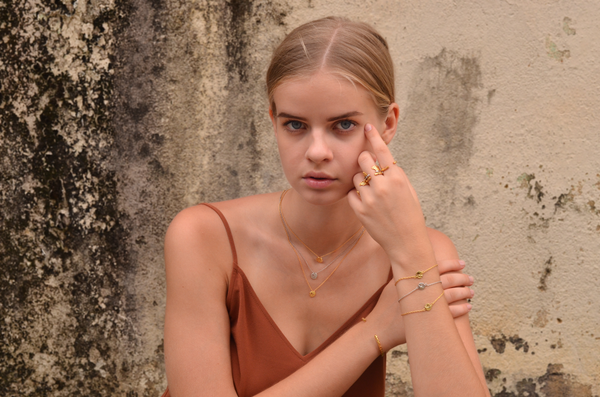 Dainty Round textured topaz gemstone disc bracelet lookbook