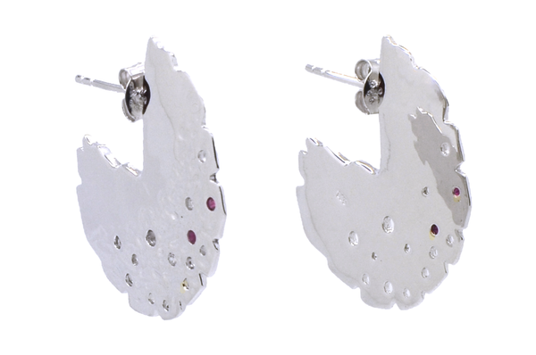 Silver ruby topaz round disc earrings
