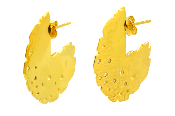 Gold topaz round textured disc earrings