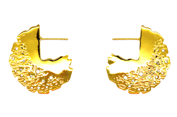 Gold topaz round textured disc earrings