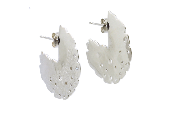 Silver topaz round textured disc earrings