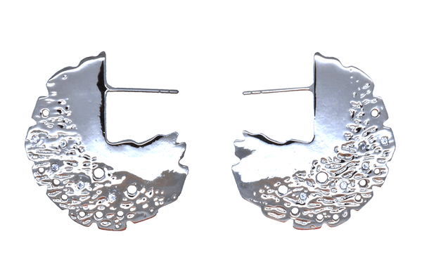 Silver topaz round textured disc earrings