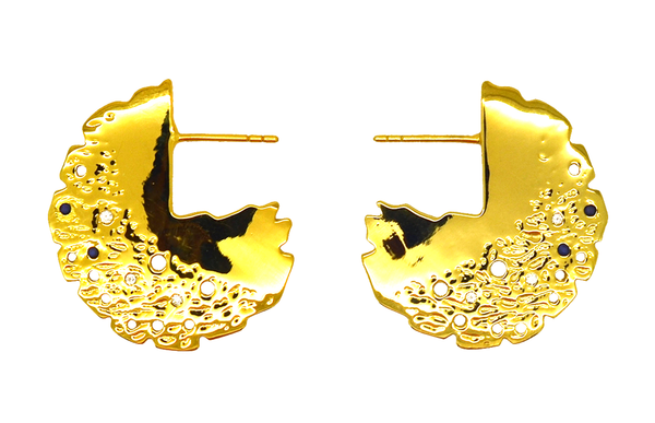 Gold sapphire topaz round disc earrings