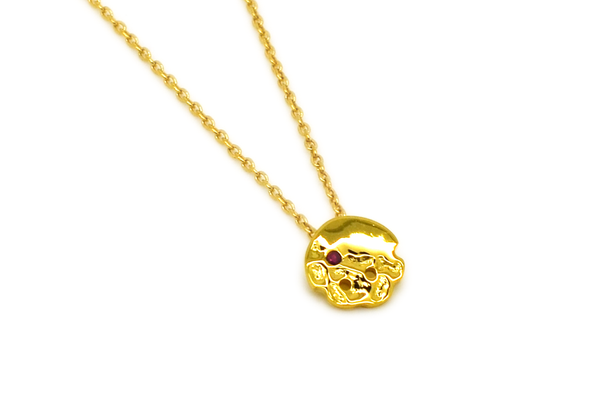 Dainty round textured disc ruby necklace 