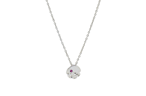 Dainty round textured disc ruby necklace 